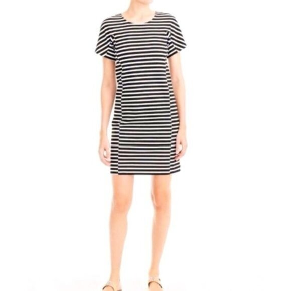 J. Crew‎ Black and White Striped Short Sleeve Crewneck Mini Dress Size XS - Picture 1 of 9